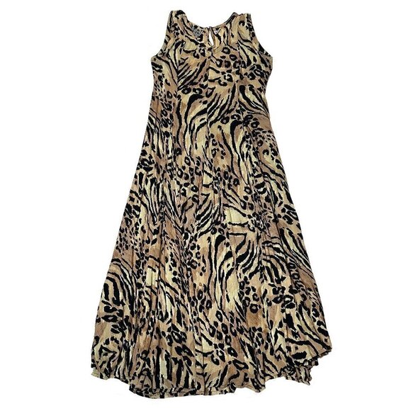 Vintage M.P.H. Sleeveless V-Neck Animal Print Rayon Maxi Dress Size Medium - Picture 1 of 4